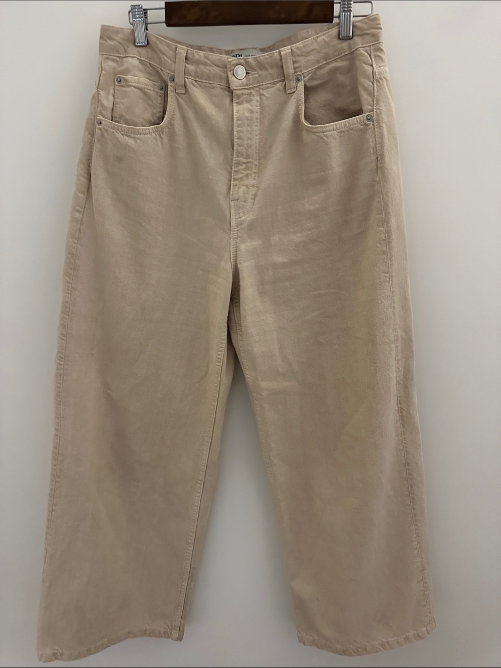 ZW Zara Woman denim Wide-Leg Pants in Light Beige